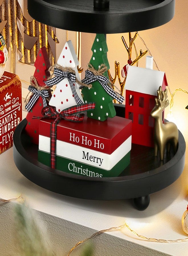 SYNCVIBE Christmas Decoration 6PCS Table Centerpieces, Tabletop Christmas Decor for Tiered Tray Shelf Mantel Fireplace Coffee Bar Office Desk Farmhouse Xmas Holiday Decoration Wood Faux Book and Tree Sign - Image 5